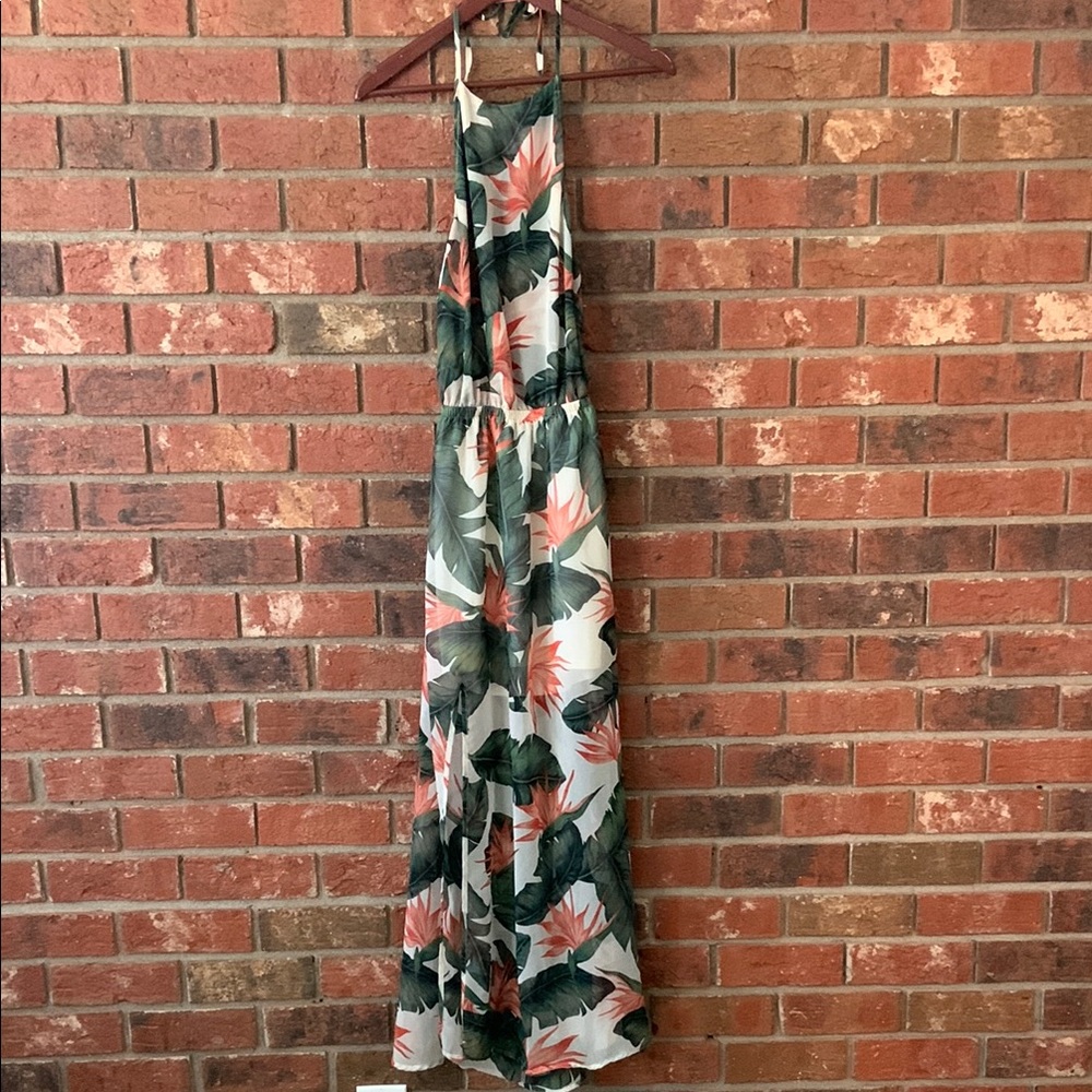 Show Me Your Mumu Coral Green Tropical Heather Halter Dress - Picture 2 of 10